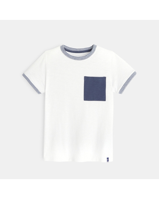 T-shirt rayé en jersey piqué blanc garçon