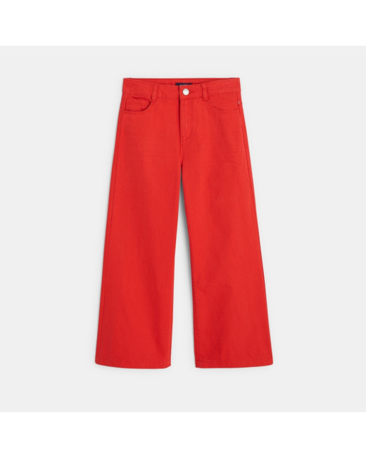 Pantalon large en toile unie rouge fille
