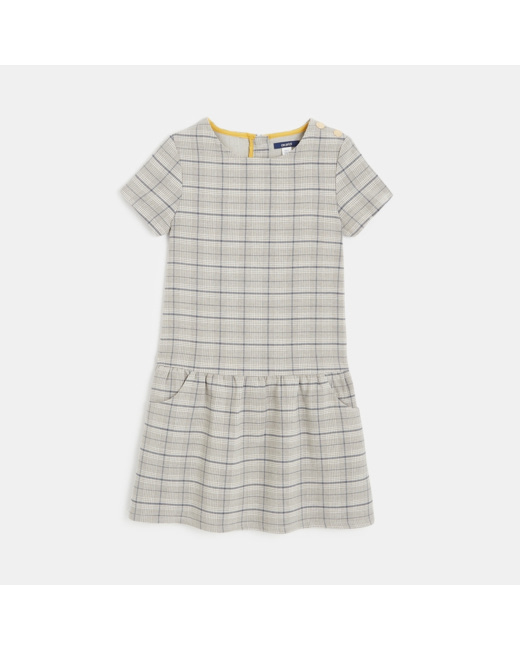 Robe manches courtes à carreaux grise fille