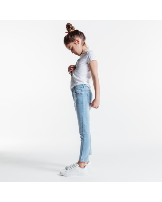 Jean skinny à pois brodés bleu fille