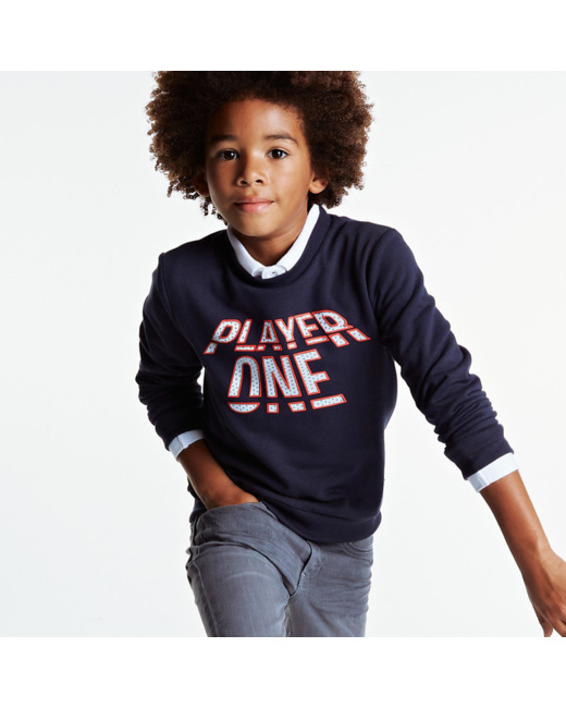 Sweat col rond visuel 3D bleu garçon