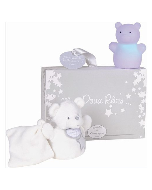 Coffret Mes doux rêves : veilleuse et doudou ours