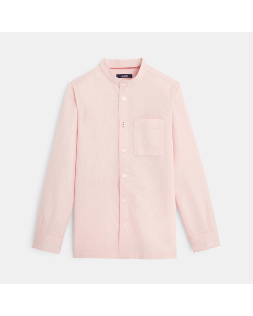 Chemise en coton lin à col droit rose garçon