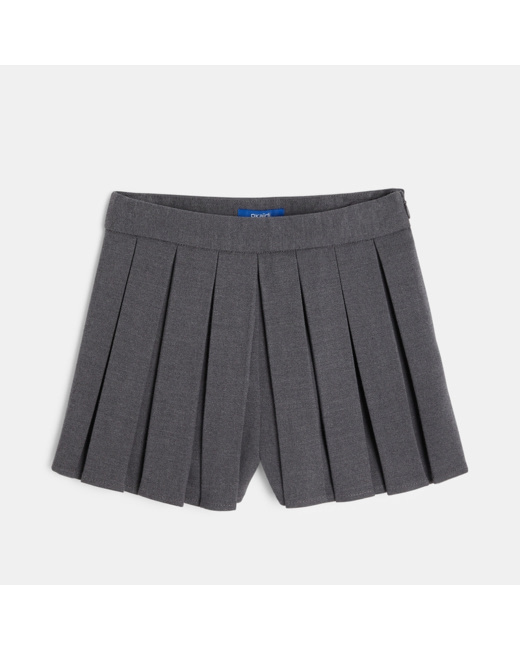 Short plissé uni gris fille