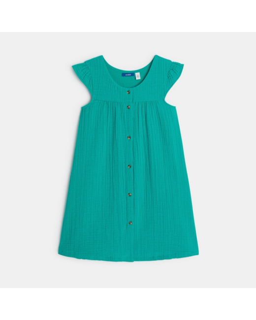 Robe en gaze de coton verte fille