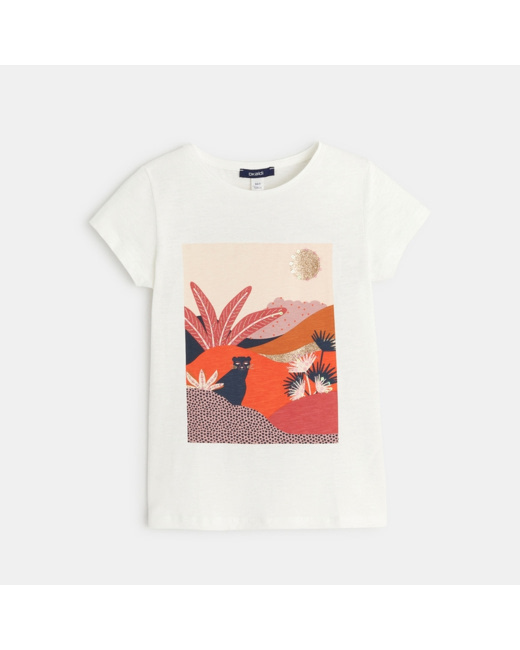 T-shirt à motif coloré pailleté blanc fille