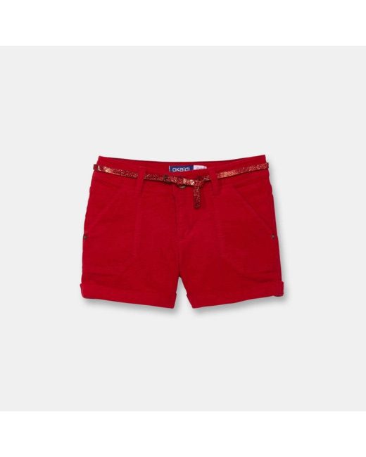 Short en velours fin rouge fille