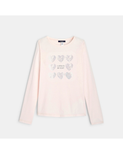 T-shirt à sequins rose fille