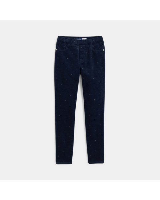 Treggings en velours à pois pailletés bleu fille