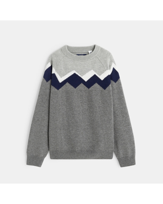 Pull jacquard à emmanchures raglan gris garçon