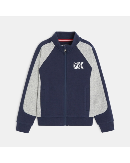 Sweat-shirt zippé bicolore bleu garçon