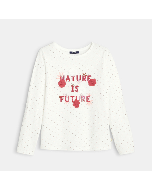 T-shirt à message brodé de sequins et fleurs rouge fille