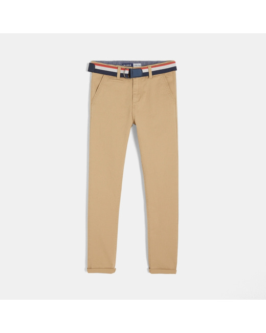Pantalon en toile stretch + ceinture beige garçon