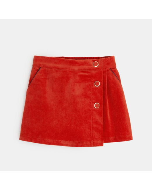 Jupe-short en velours côtelé orange fille