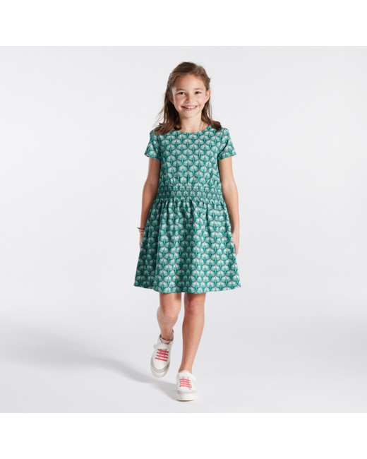Robe manches courtes imprimée verte fille