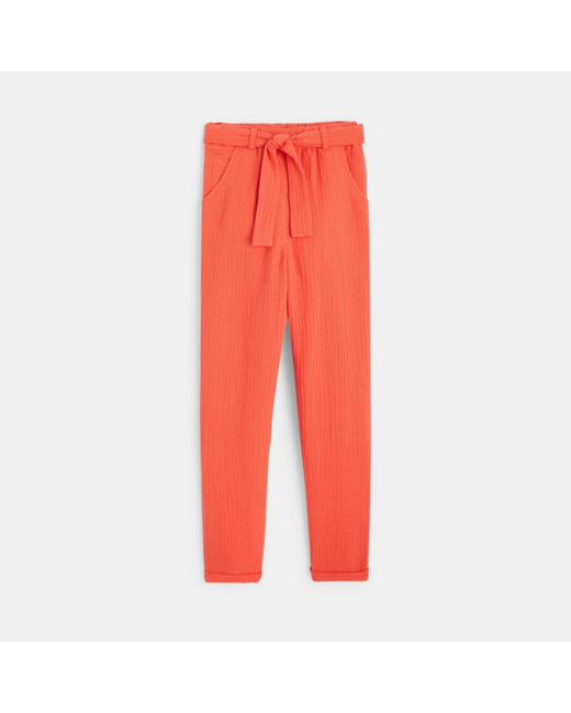 Pantalon en gaze de coton orange fille