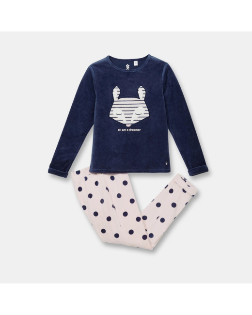 Pyjama 2 pièces en velours rose fille
