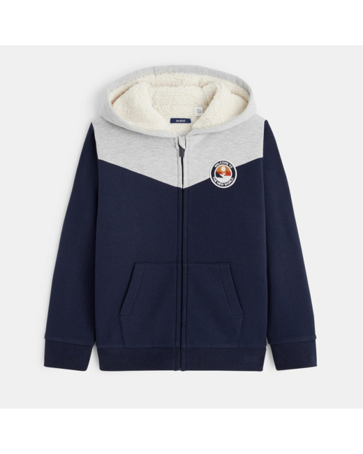 Sweat-shirt zippé doublé en moumoute bleu garçon