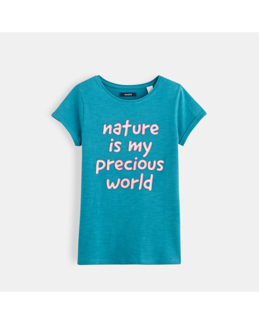 T-shirt à message turquoise fille