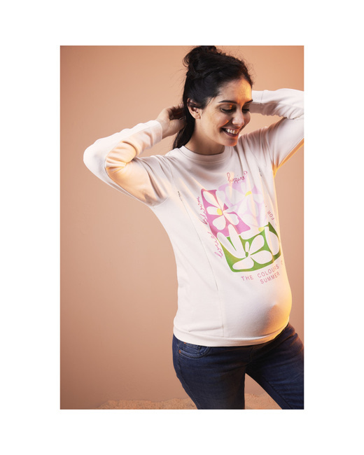 Sweat de grossesse en molleton avec zip d'allaitement et print fleurs