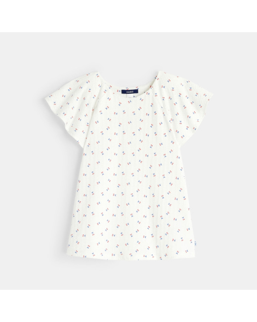 T-shirt gaufré à petits motifs Cerises blanc fille