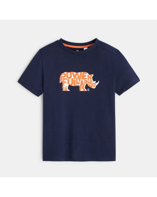 T-shirt rhinocéros à message bleu garçon
