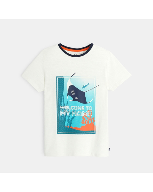 T-shirt flammé monde marin blanc garçon