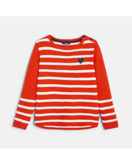 Pull rayé petit cœur rouge fille