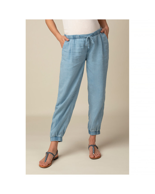 Pantalon fluide noué effet jean de grossesse