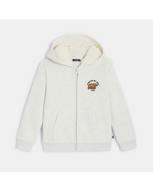 Sweat-shirt doublé en polaire sherpa blanc garçon