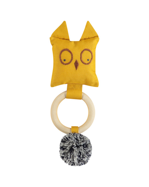 Hochet tête d'animal et anneau en bois