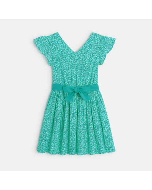Robe imprimée à manches volantées verte fille