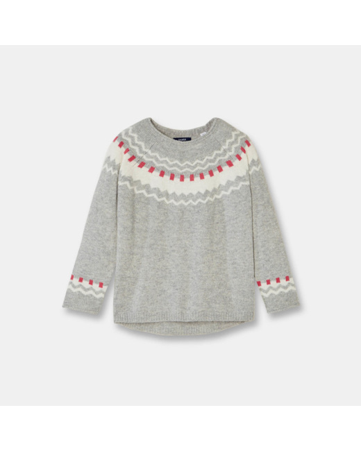 Pull jacquard gris fille