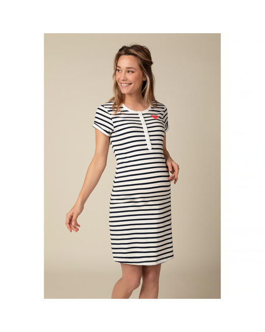 Chemise de nuit de grossesse et d'allaitement à rayures