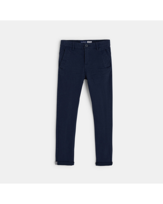 Pantalon chino en twill de coton uni bleu garçon