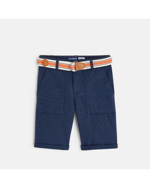 Bermuda slim en toile + ceinture bleu garçon