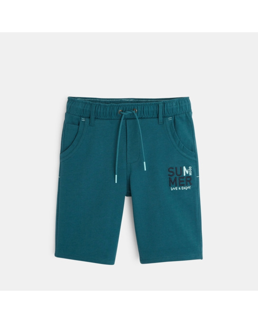 Bermuda maille à message brodé bleu garçon