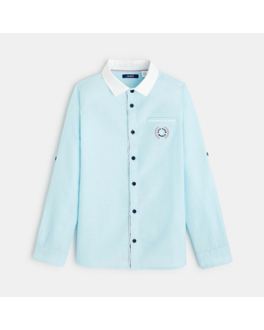 Chemise bicolore en popeline bleue garçon