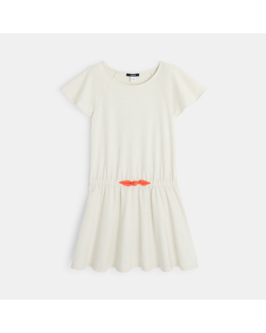 Robe rayée dorée en jersey blanche fille