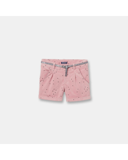 Short en velours ceinturé rose fille