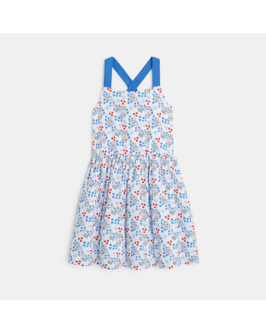 Robe fleurie à bretelles bleue fille