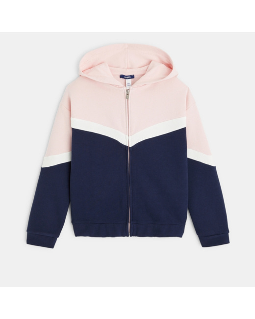 Sweat-shirt colorblock à capuche bleu fille