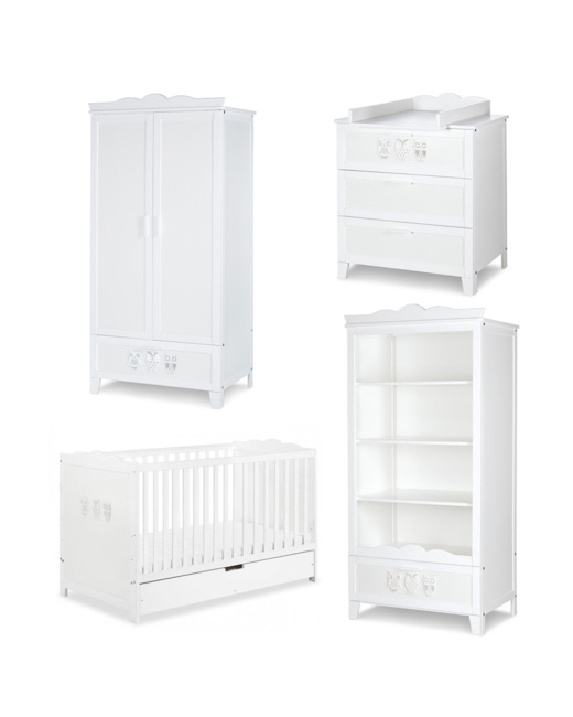 Chambre bébé complète Lit évolutif + tiroir + Commode à langer + Armoire et Bibliothèque MARSELL