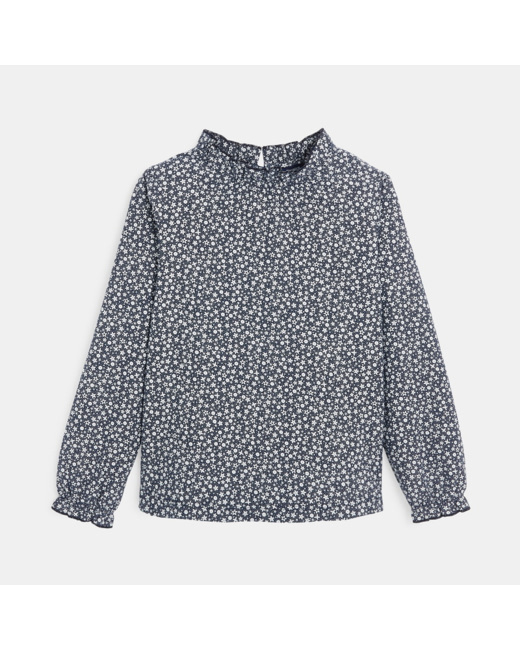 Blouse imprimée à col collerette bleue fille