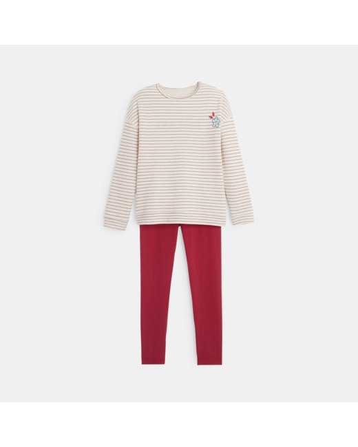 Pyjama rayé en jersey 2 pièces rose fille