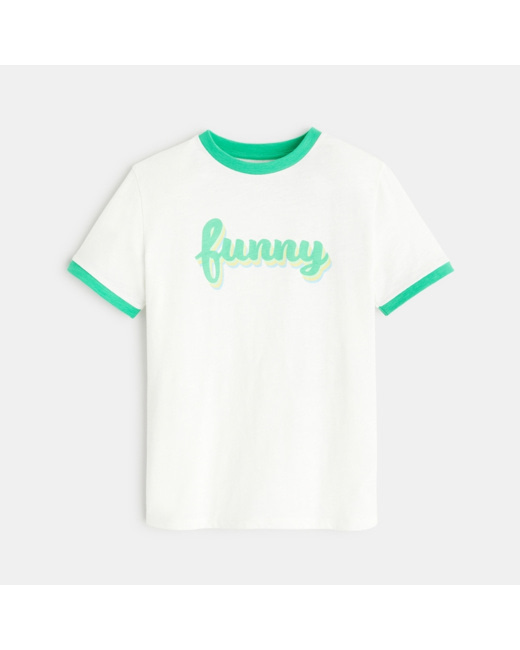 T-shirt coton flammé à message blanc garçon
