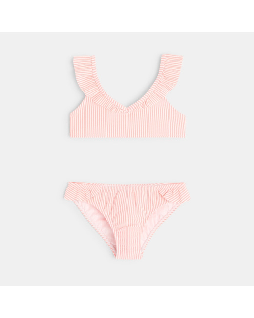 Maillot de bain 2 pièces rayé orange fille