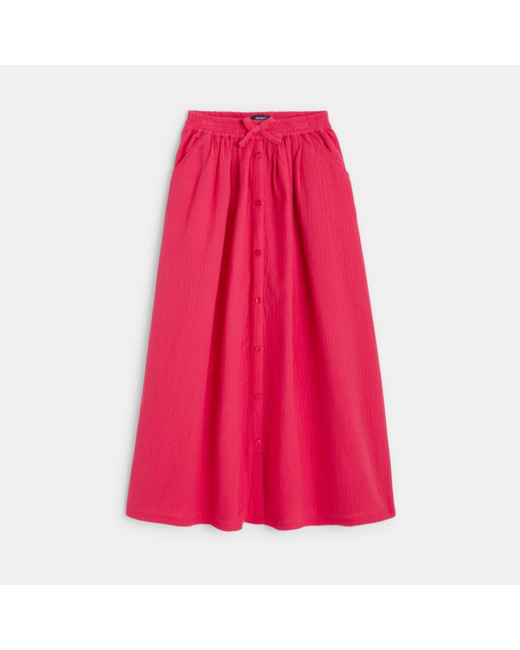Jupe longue en gaze de coton rose fille