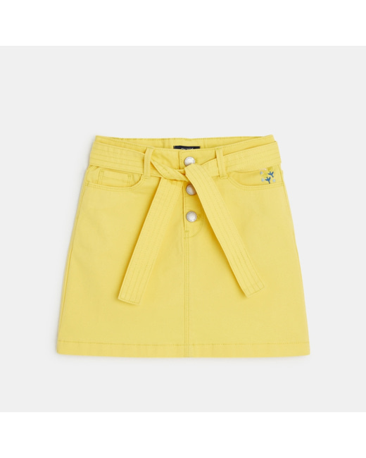 Jupe courte en toile unie jaune fille
