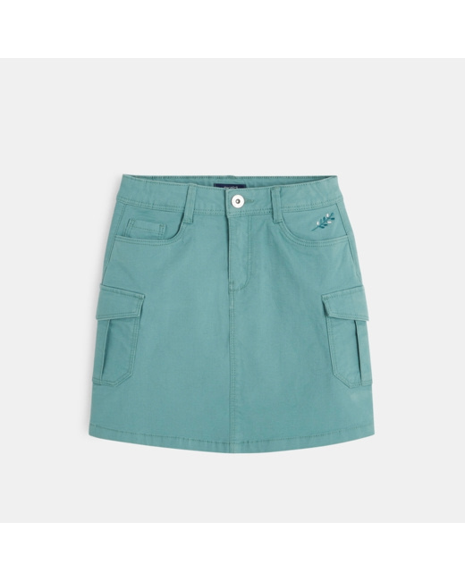 Jupe courte cargo en toile unie verte fille